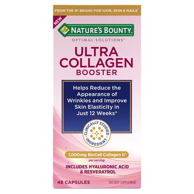 Nature's Bounty Ultra Collagen Booster Capsules provide a nourishing blend of key nutrients that work to maintain supple, youthful skin.